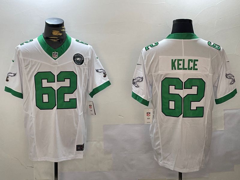 Men Philadelphia Eagles #62 Kelce White Three generation 2024 Nike Limited NFL Jersey style 3